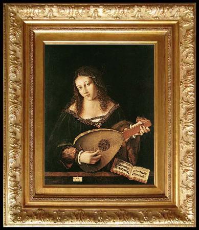 framed  BARTOLOMEO VENETO Woman Playing a Lu, Ta3142-1